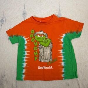 Sesame Street Oscar The Grouch SeaWorld Tie Dye T Shirt Toddler 2T Green VTG